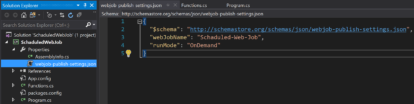 A screen shot of the code editor in Adobe, showcasing Scheduled WebJobs.