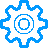 A blue gear icon with a central circle and evenly spaced cogs on a light background.