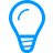 Simple blue outline of a lightbulb icon on a light gray background.