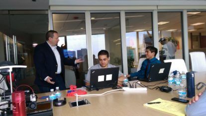 Chris Kabat, SPR VP of Enterprise Platforms and Managed Services, with students from CICS Northtown at SPR Job Shadow Day