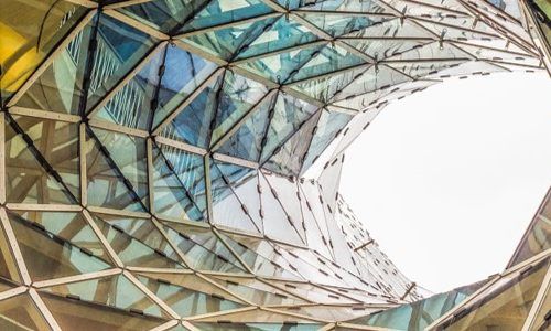 Architectural detail of a shopping mall in Frankfurt