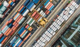 An aerial view of containerization in a port.