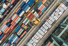 An aerial view of containerization in a port.