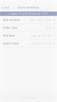 A screenshot of the search inventory app on an iphone.