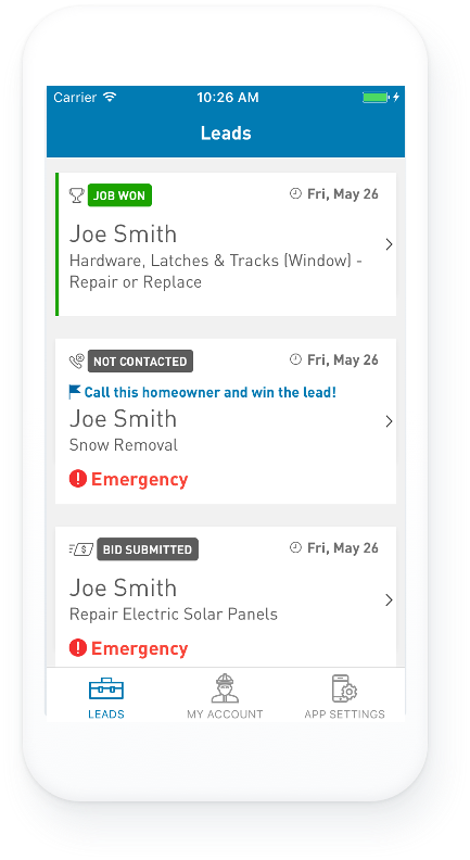 A tablet displaying the lead management app.