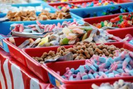 A variety of candies and sweets are on display at an episerver sites fair.