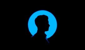 Silhouette of a young man's profile set against a blue circle.