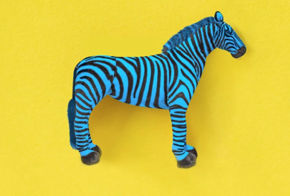 A blue toy zebra