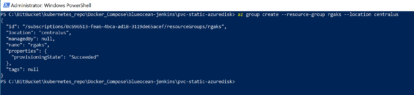 A screen shot of a Jenkins container running on a Windows PowerShell command.