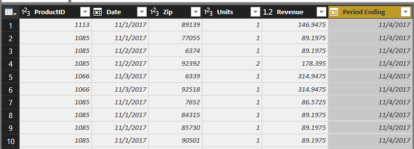 A screen shot of a Power BI spreadsheet with a number of numbers.