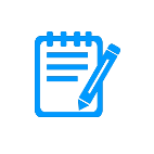 A blue icon of a notebook with a pen on it.