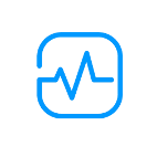 A blue heartbeat icon on a white background.