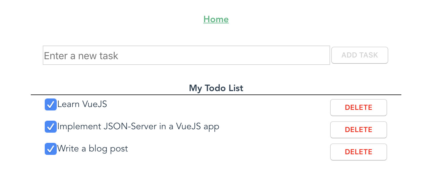 screenshot of vue-based todo app that uses json-server for improving web development productivity