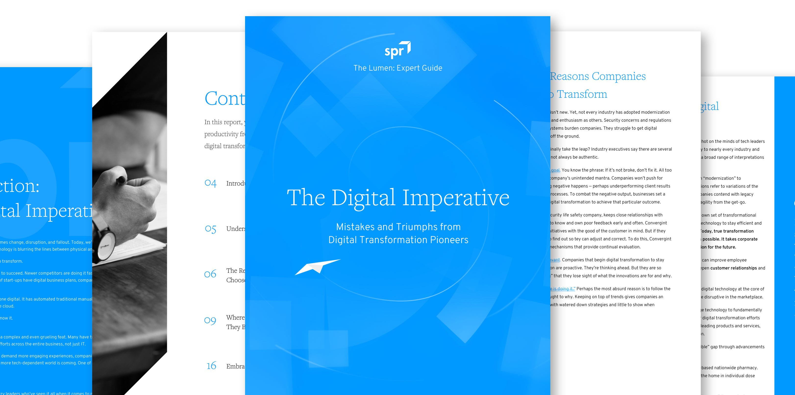 A blue and white brochure with the title of the digital imperative.