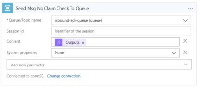 A screenshot of the send mail can't check to Azure Integration Services Logic Apps queue screen.