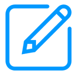 A blue pencil icon on a white background.
