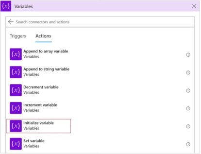 A screenshot displaying the variable settings in Microsoft Azure Logic Apps.