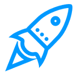 A blue rocket icon on a white background.