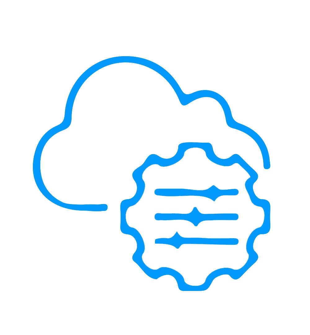 A high-capacity data cloud with a gear in it.