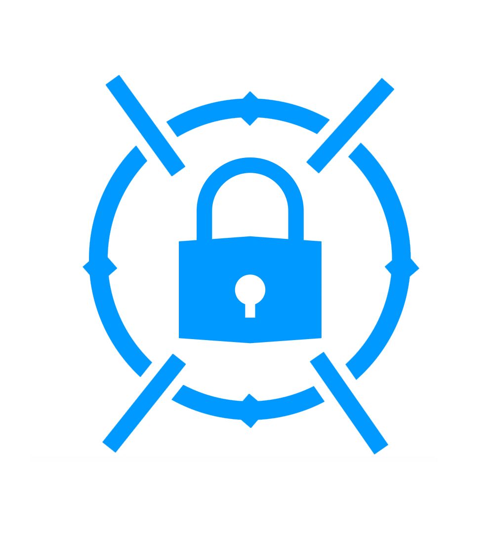A blue lock with arrows around it, symbolizing the secure transmission of high-capacity data.