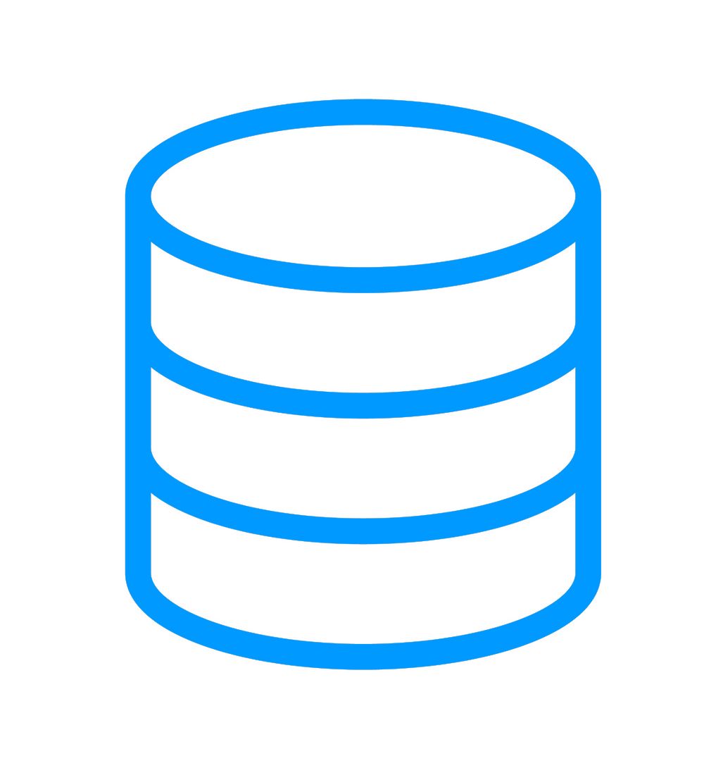 A high-capacity blue icon of a stack of data.