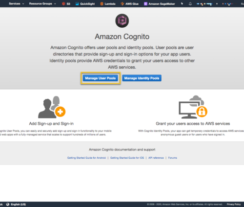 A screen shot of the AWS account page.