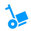 A blue icon with a wheeled cart on it.