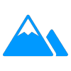 A blue mountain logo on a black background.