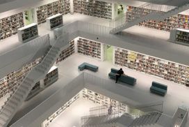 An image of a library with a wide array of bookshelves, showcasing an extensive collection and serving as a data platform for knowledge acquisition.