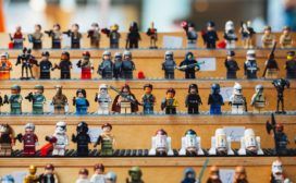 Lego star wars minifigures on display at a toy store, showcasing impressive UX design.