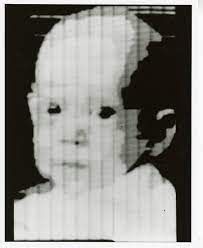 A black and white computer vision of a baby.
