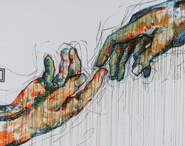 Drawing of hands touching each other