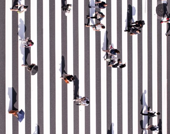 overhead people walking crosswalk