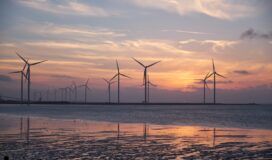 Wind turbines on a beach