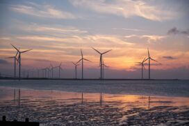 Wind turbines on a beach
