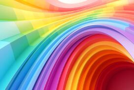 A vibrant, abstract graphic of multi-colored, layered arches in a rainbow spectrum, showcasing Microsoft 365 Copilot technology for a dynamic 3D tunnel effect.