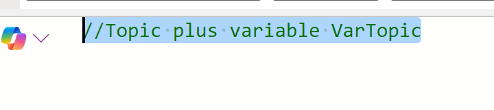 A software interface displaying the text "/Topic plus variable VarTopic" in a highlighted text field.