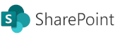 SharePoint logo featuring a stylized "S" and overlapping teal shapes next to the word "SharePoint".