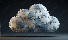 A cloud-shaped object made of interlocking jigsaw puzzle pieces floats against a dark background, symbolizing Terraform import automation seamlessly connecting cloud resources.