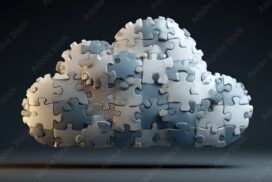 A cloud-shaped object made of interlocking jigsaw puzzle pieces floats against a dark background, symbolizing Terraform import automation seamlessly connecting cloud resources.
