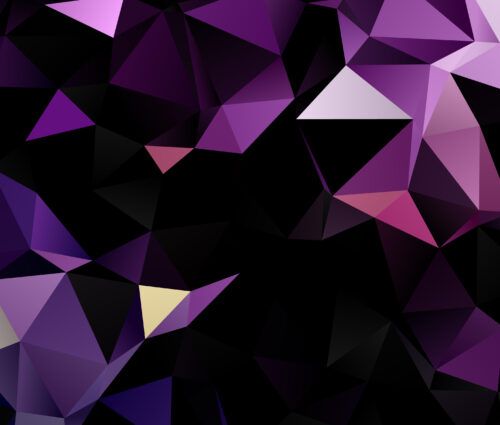 Abstract geometric background with overlapping purple, black, and pink triangles forming a low-poly pattern.
