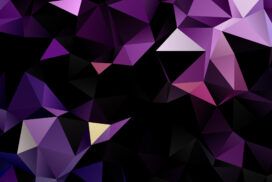 Abstract geometric background with overlapping purple, black, and pink triangles forming a low-poly pattern.