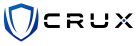A blue shield icon appears to the left of the word "CRUX" in bold black letters, with a small blue dot inside the letter "X.