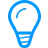 Simple blue outline of a lightbulb icon on a light gray background.
